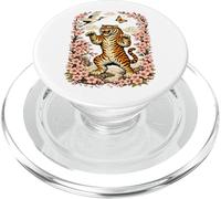 Japanese Tiger Sakura Cherry Blossom Art Floral Crane Tiger PopSockets PopGrip for MagSafe