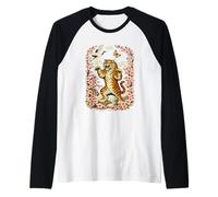 Japanese Tiger Sakura Cherry Blossom Art Floral Crane Tiger Raglan Baseball Tee