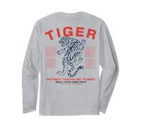 Japanese Tiger Warrior Instinct Discipline Power Kanji Art Long Sleeve T-Shirt