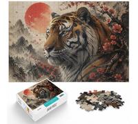 Japanese Tiger with Cherry Blossoms Jigsaw Puzzle for Adults, 1000 Piece | Piece-by-piece progress: a simple way to organise the image alone or together.