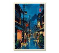 Japanese Tokyo Tea House Wall Art Poster Kyoto Night Street Art Canvas Print Retro Japan Illustration Wall Decor Vintage Urban Street Scene for Bedroom Living Room Aesthetic 16x24inch Unframed