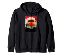 Japanese Tori Gate Sunset Japanese Red Sun Aesthetic Art Zip Hoodie