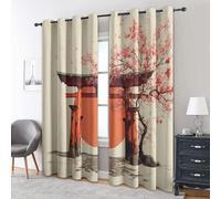 Japanese Torii Curtains Blackout, 46x72 Inch 2 Panels - Asian Anime Flower Pattern Black Out Curtains, Home Decor, 72 Drop Eyelet Window Drapes for Bedroom, Living Room KA218