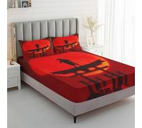 Japanese Torii Fitted Sheets King Size, with 2 Pillowcases - Samurai Bed Sheets & Bedroom Decor & Gift, 30 cm Deep Pocket, Soft Brushed Microfiber Bedding - SWJ5484