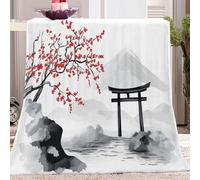 Japanese Torii Gate Cherry Blossom Fluffy Blanket Grey 130x150 cm Fleece Blanket for Bed Couch and Sofa Soft Fluffy Print Blanket for Outdoor Travel, Bedroom living Room