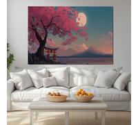Japanese Torii Gate Cherry Blossom Tree Framed Canvas Painting Wall Art 90L x 60W cm, Pink High Definition Gallery Wrapped Pictures for Living Room Dining Room Bedroom, Modern Home Wall Decor