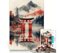 Japanese Torii Gate in Misty Landscape Jigsaw Puzzles for Adults 1000 Piece Mindful Game Clean Cut Happy Challenge Birthday Present (38x52cm)