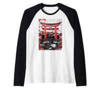 Japanese Torii Gate Koi Fish Sumi-e Ink Art Red Shrine Raglan Baseball Tee