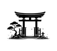 Japanese Torii gate Silhouette Engraving Decals 36x54.5cm Easy Installation Black