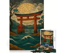 Japanese Torii Gate Stained Glass Style Teenager Jigsaw Puzzles 1000 Pieces Brain Teaser Smooth Cut Family Pastime Festive Gift (50x75cm)