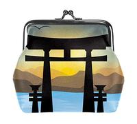 Japanese Torii Gates and Sunset Landscape Coin Purse Vintage Pouch Buckle Clutch Bag Kiss-Lock Change Purse Clasp Closure Wallets for Women Girl