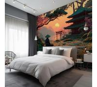 Japanese Torii Wallpaper for Living Room, Asian Oriental Sunset Wall Mural for Bedroom, Non-Woven Photo Wallpaper Home Decor 366X254cm, Wall Decoration D9