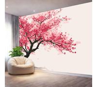 Japanese Traditional Cherry Blossom Tree Wall Mural Wallpaper, Non Self Adhesive Paste The Wall Mural for Living Room Bedroom, Pink High Definition Art Wall Decor - 250 x 175 cm (W x H)
