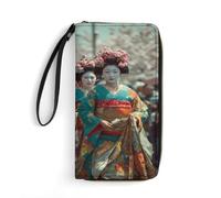 Japanese Traditional Geisha Culture Long Zippered Pouch Slim Clutch Organizer Purse Money and Credit Card Holder for Men Women