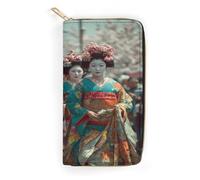 Japanese Traditional Geisha Culture Long Zippered Pouch Slim Clutch Organizer Purse Money and Credit Card Holder for Men Women