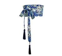Japanese Traditional Kimono Belt Women Corset Tassel Belt Blue Wave Pattern Wide Belt Yukata Crane Haori Obi Asian Waist Belts