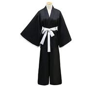 Japanese Traditional Kimono Samurai Hakama Bushi Uniform Edo Period Costume Halloween Party Cosplay Outfit (09-Black, S)