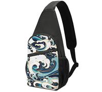 Japanese Traditional Oriental Blue White Sea Waves, Foam, Splashes Adjustable Fanny Waist Pack Pouch, Crossbody Durable Runners Bag Wallet for Sports Cycling Gym Hiking Fitness Women Men