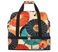 Japanese Traditional Paper Umbrella Foldable Travel Duffel Bag Expandable Gym Bag with Shoe Compartment Large Capacity Weekender Bag Carry On Tote Bag for Travel Sports Overnight Trips