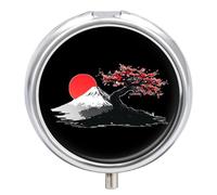 Japanese Tree Mount Culture Round Pill Box Organiser 3 Compartment Medicine Case