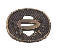 Japanese Tsuba Metal Guard Replacement Part for Restorations | Golden Finish, Bamboo Leaf Carved Motif, 7.30x7.10x0.50cm Size, for Collectors and Enthusiasts