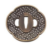 Japanese Tsuba Metal Handguard Replacement for Repairs and Restorations | Golden Ornate Bamboo Leaf Carving, 7.80x7.30x0.50cm Size, Quick Stable Fit
