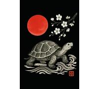 Japanese Turtle Dot Grid Notebook with Red Sun - Symbol of Longevity and Wisdom: 120 Dot Grid Pages, 6x9, Minimalist Japanese Sumi-e Art Journal