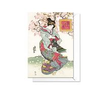 Japanese Ukiyo-e Art Greeting Cards - Birthday Anniversary Valentine's Day All Occasion Card with Envelope (Cherry Blossom Beauty) - B81