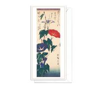 Japanese Ukiyo-e Art Large Greeting Card - DL Long Tall Birthday Card with Envelope Elegant Luxury (Hiroshige: Morning Glories)