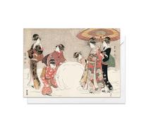 Japanese Ukiyo-e Art Large Greeting Cards - A5 Christmas Card Mix with Envelope (Toyokuni: Giant Snowball)