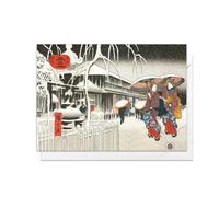 Japanese Ukiyo-e Art Large Greeting Cards - A5 Christmas Card with Envelope (Hiroshige: Snowy Street and Two Beauties)