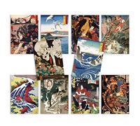 Japanese Ukiyo-e Art Postcards Set of 10 - Postcard Pack Woodblock Samurai Cards