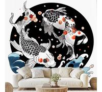 Japanese Ukiyo-E Carp Sea Wave Mural Hand Drawn Carp Fish Dot Wallpaper 300x210 cm Fish Animal Wall Decals Peel and Stick Wall Art for Bedroom Bathroom Stickers Home Decor Wf24g