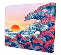 Japanese Ukiyo-e Ocean Waves Mouse Pad Design, Non-Slip Surface, Rubber Base, Small Office Desk Pad for Computers and Laptops