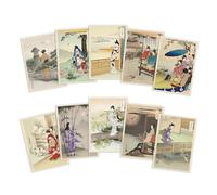 Japanese Ukiyo-e Postcards Set of 10 - Ogata Gekko Woodblock Print Art Cards Pack - Bijin Flower Series - Vintage Style Aesthetic Stationery Gift