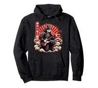 Japanese Ukiyo-E Samurai Cat Playing The Electric Guitar Pullover Hoodie