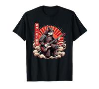 Japanese Ukiyo-E Samurai Cat Playing The Electric Guitar T-Shirt