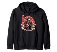 Japanese Ukiyo-E Samurai Cat Playing The Electric Guitar Zip Hoodie