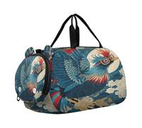 Japanese Ukiyo-e Style Phoenix Gym Duffel Bag with Shoes Compartment Multifunctional Sports Duffel Bag for Travel, Swimming, Dance, Ballet bolsas de viaje