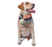 Japanese Ukiyo-E Style Waves Mount Fuji Red Sun Printed Graphic Pet Triangle Scarf For Dogs & Cats, Adjustable Cute Pet Bandana For & Photo Shoots