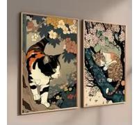 Japanese Ukiyo-e Vintage Sleeping Cat Large Prints On Canvas Pictures Posters Prints Canvas Painting Animal Wall Art Picture Home Decor 80x120cmX2 Unframed