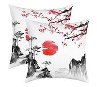 Japanese Ukiyoe Pillow Covers Cherry Blossoms Red Sun Sofa Cushion Couch Cushion Ink Japanese Style Decorative Cushion 40x40cm Exotic Style Decor Cushion Cover with Zipper for Couch Bed Sofa Garden