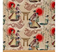 Japanese Ukiyoe Theme Fabric by The Yard Traditional Japan Geisha Girl Style Design Upholstery Fabric for Chairs Exotic Dragon Bamboo Decorative Waterproof Fabric 1 Yard,(L92*W150cm)