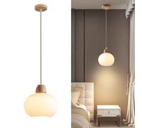 Japanese V-intage Style Lamp Body Pendant Light LED Tri-Colour Light Source Hanging Light Milky White Glass Lampshade Lighting Fixtures High Ceiling Compatible with Bedroom Living Room Pendant Lamp,L