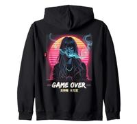 Japanese Vaporwave Anime Girl Game Over Cyberpunk Gamer Zip Hoodie