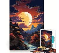 Japanese Village at Sunset 1000 Piece Jigsaws for Adults Puzzle Decompress Tight Joint Fun Challenge Art Decor (50x75cm)
