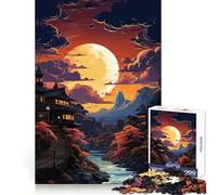 Japanese Village at Sunset 1000 Piece Jigsaws for Adults Puzzle Decompress Tight Joint Fun Challenge Art Decor (50x75cm)