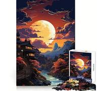 Japanese Village at Sunset for Adults 1000 Piece Jigsaw Puzzle Mindful Game Quality Print Happy Challenge Unique Gift (38x52cm)
