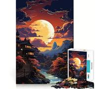Japanese Village at Sunset for Adults 1000 Piece Jigsaw Puzzle Mindful Game Quality Print Happy Challenge Unique Gift (38x52cm)