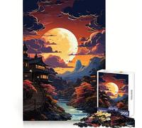 Japanese Village at Sunset Puzzle for Teenagers 1000 Pieces Logic Game Sharp Detail Hard Challenge Art Decor (38x26cm)